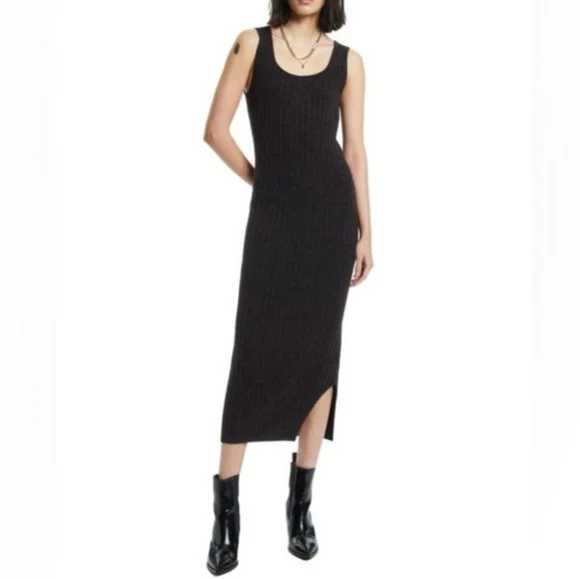 AllSaints Brown Wool Alpaca Blend Margo Knit Ribbed Midi Dress | Size Small - Picture 1 of 5